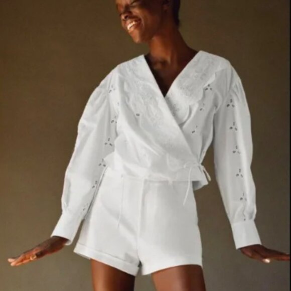 Zara Open Work Embroidered Wrap Over Blouse (Like- New, Size L) - Picture 2 of 8